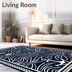 Dark Blue Nautical Anchor Waves Rug