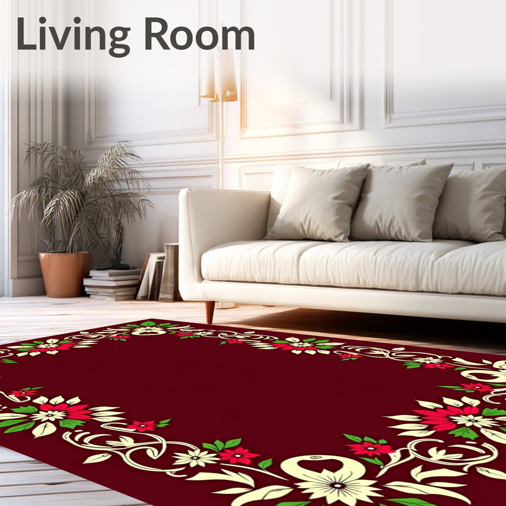 Crimson Floral Vine Swirl Rug