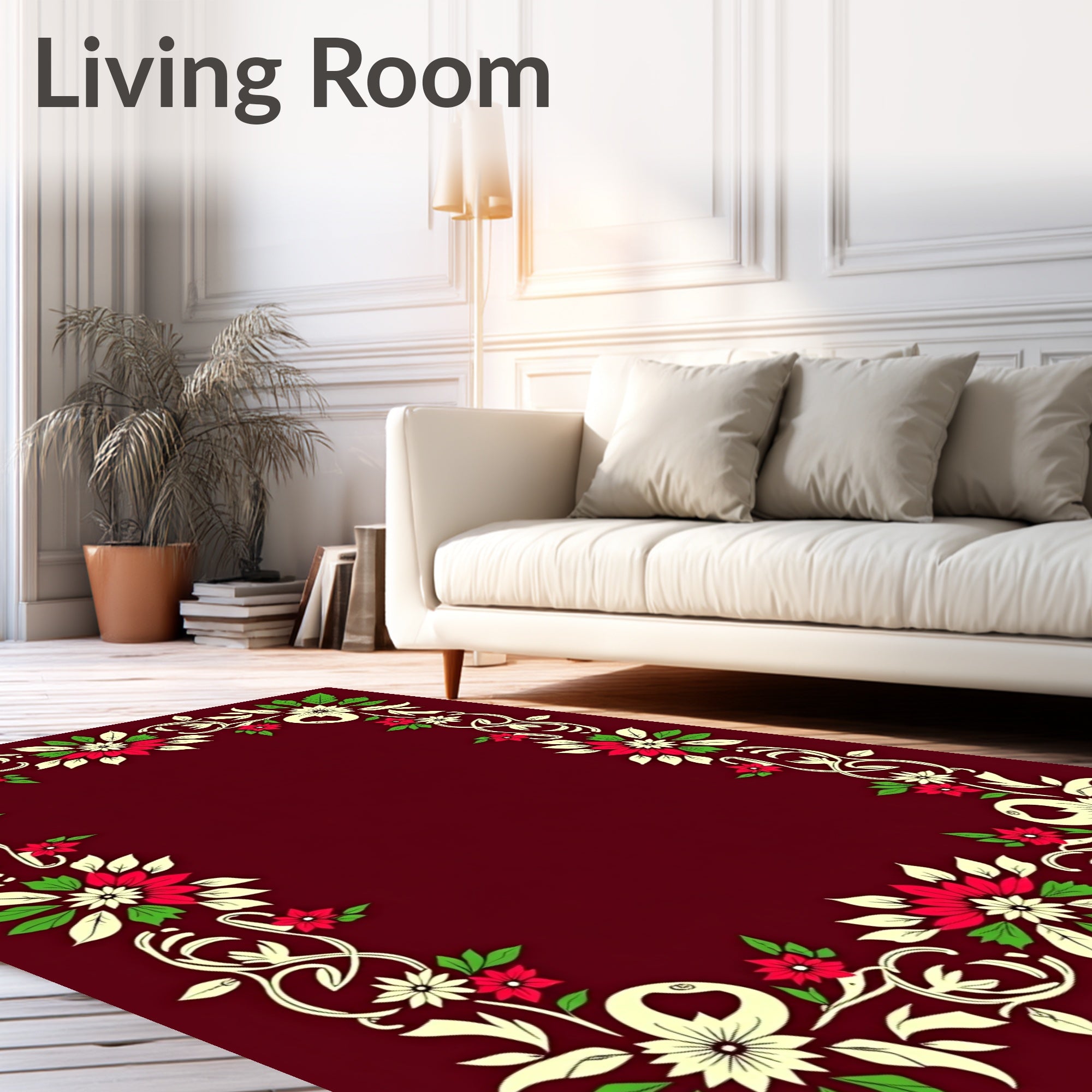 Crimson Floral Vine Swirl Rug