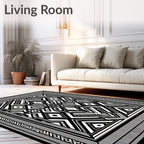 Bold Black White Geometric Abstract Rug