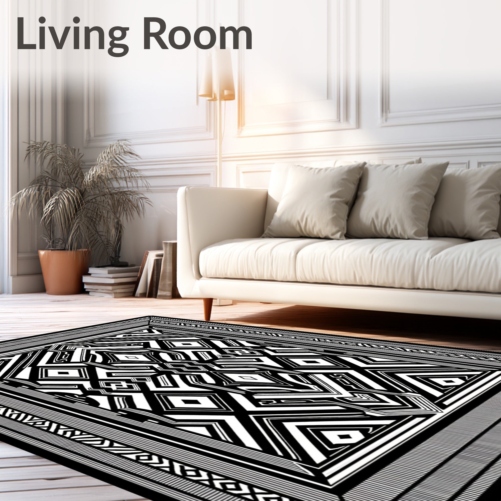 Bold Black White Geometric Abstract Rug