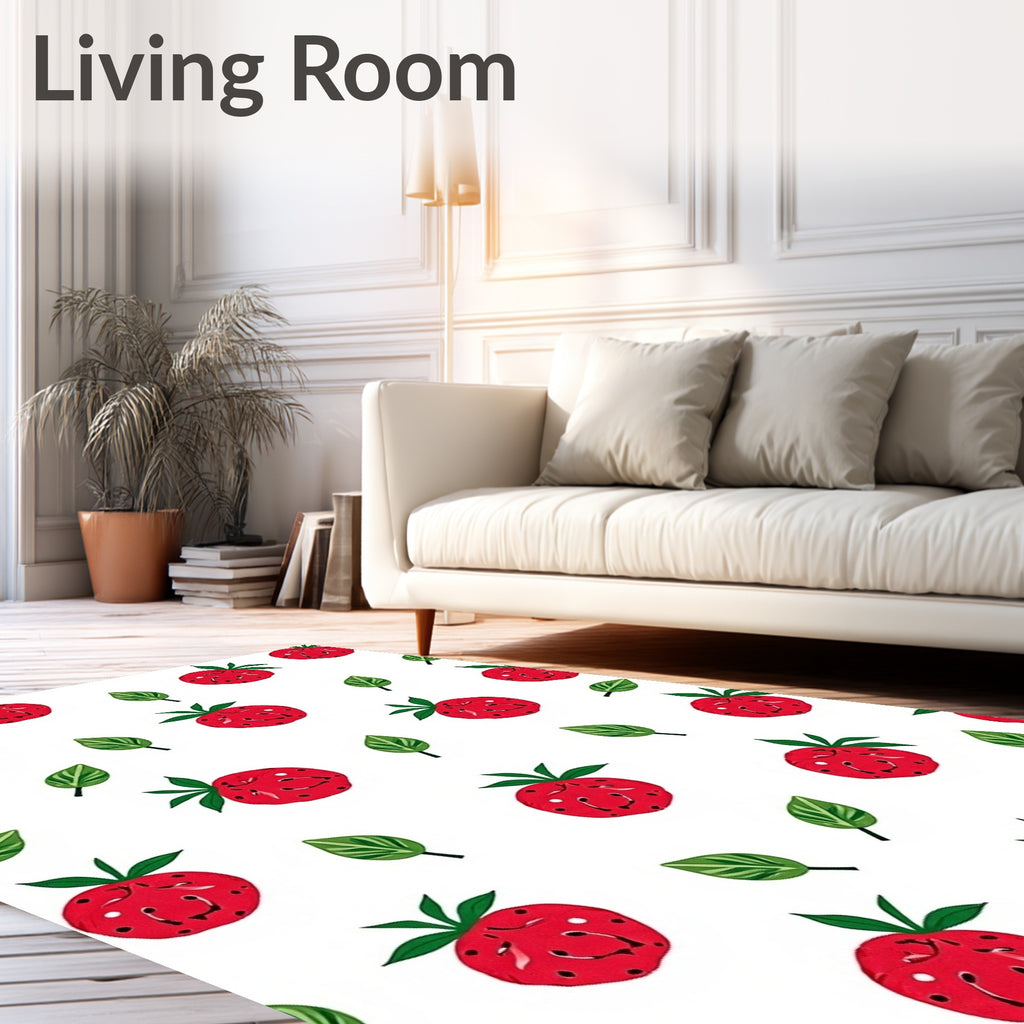 Crimson Strawberry Field Scattered Leaves Rug