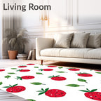 Crimson Strawberry Field Scattered Leaves Rug