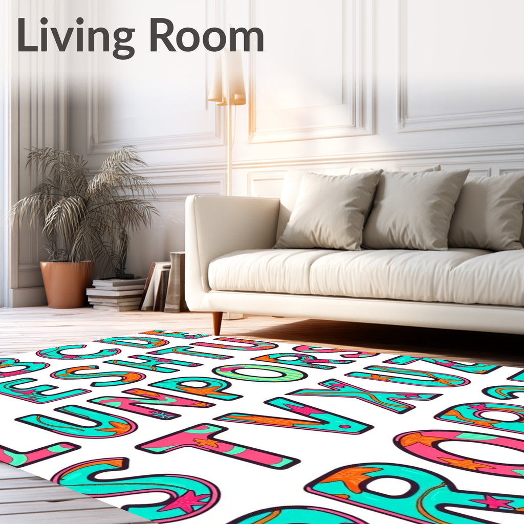 Aqua Pink Coral Sea Star Alphabet Rug