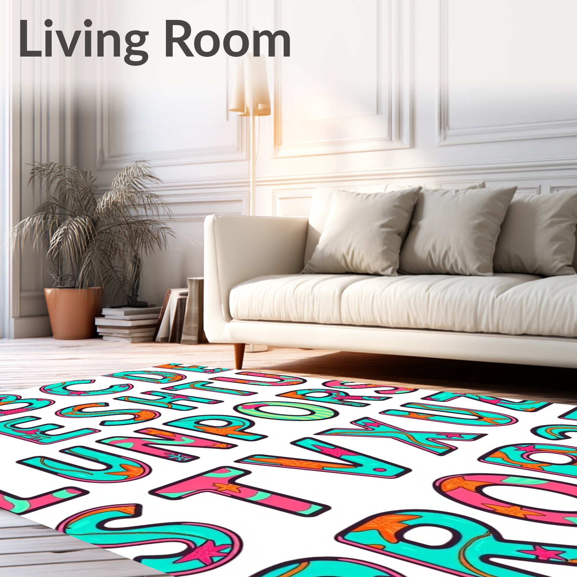 Aqua Pink Coral Sea Star Alphabet Rug