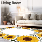 Golden Yellow Sunflower Meadow Border Rug