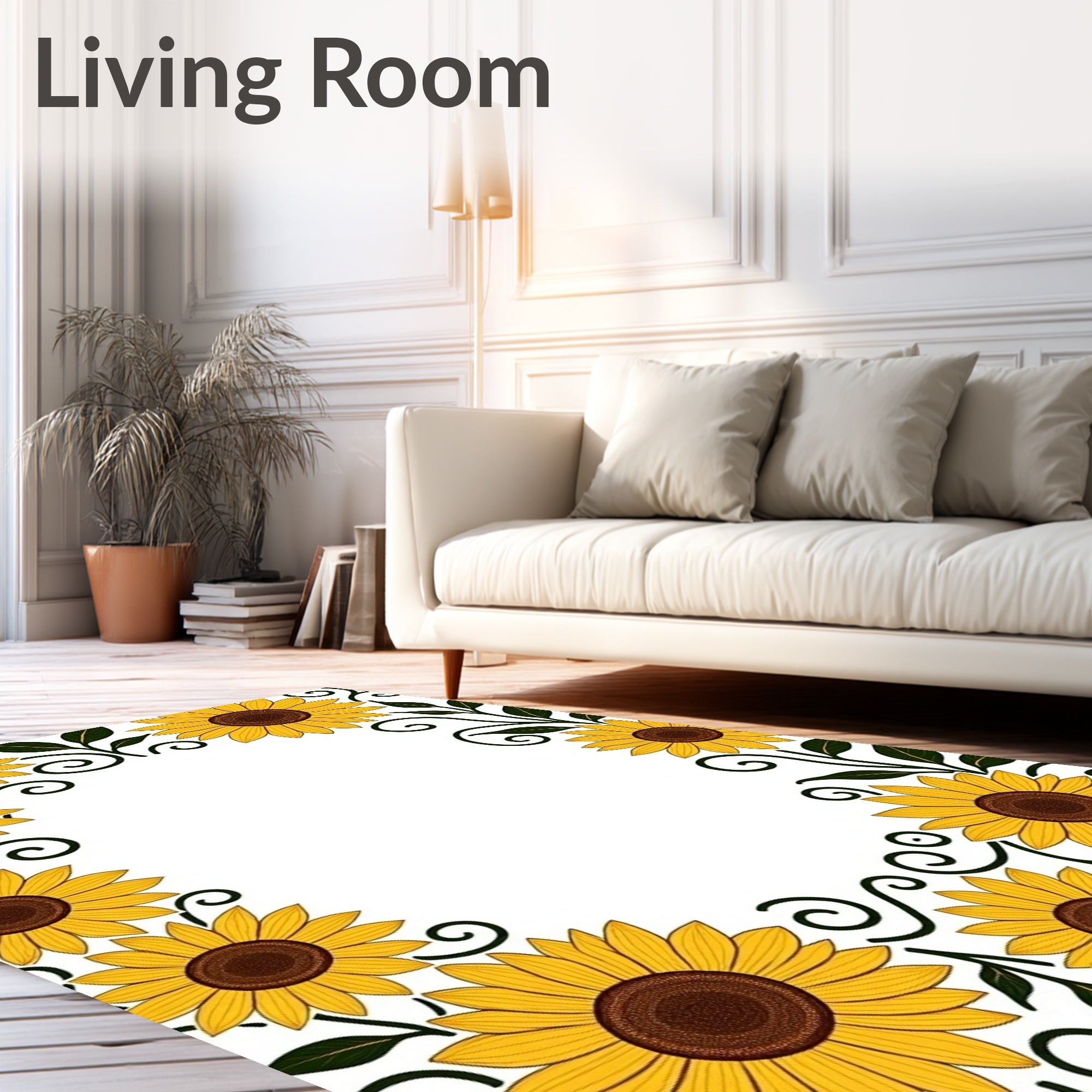 Golden Yellow Sunflower Meadow Border Rug