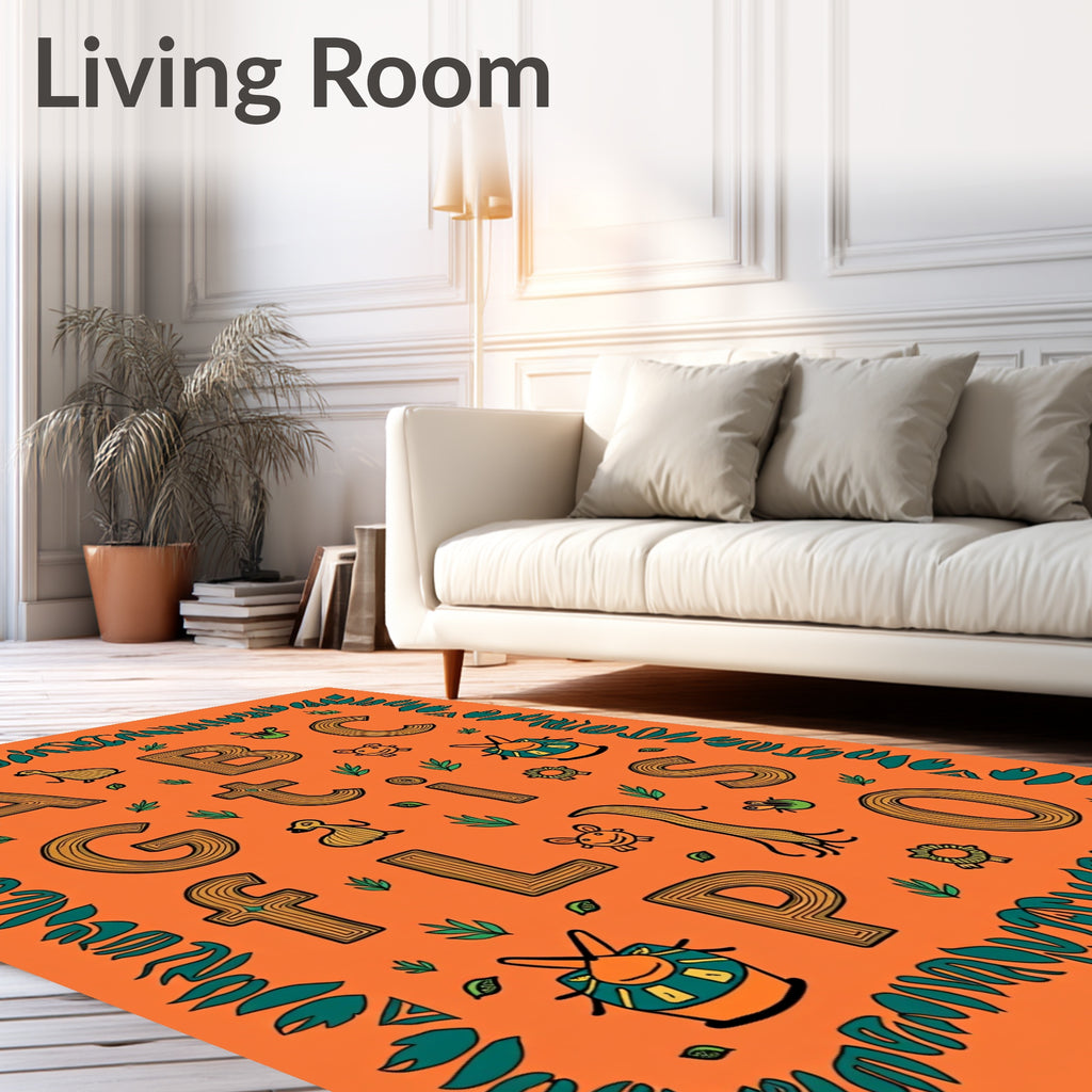 Alphabet Safari Animals Tribal Border Rug