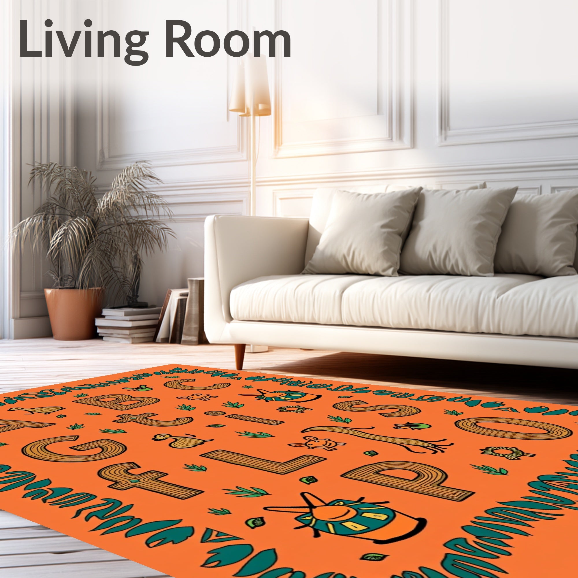 Alphabet Safari Animals Tribal Border Rug