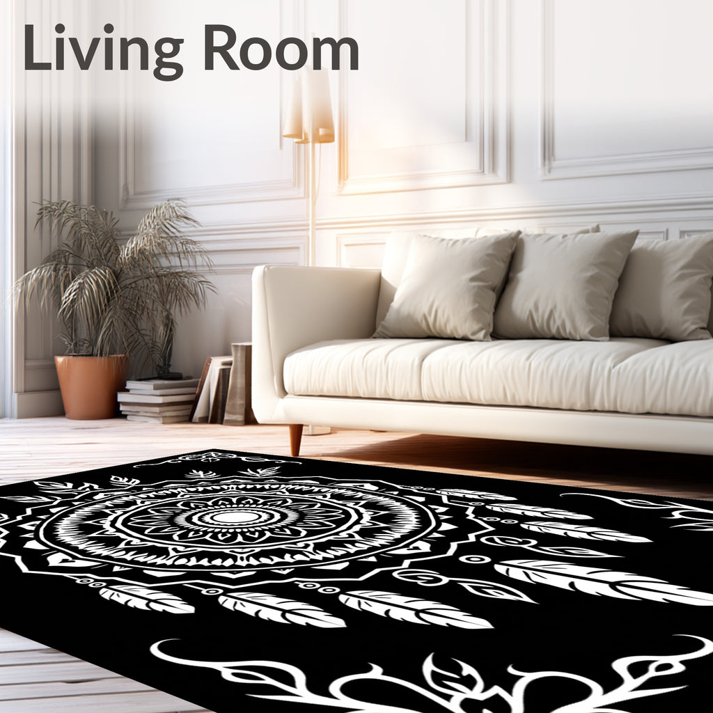 Monochromatic White Dreamcatcher Mandala Rug