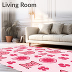 Pink Kawaii Cats And Flowers Rug