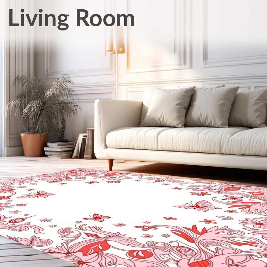 Crimson Butterfly Floral Garland Rug