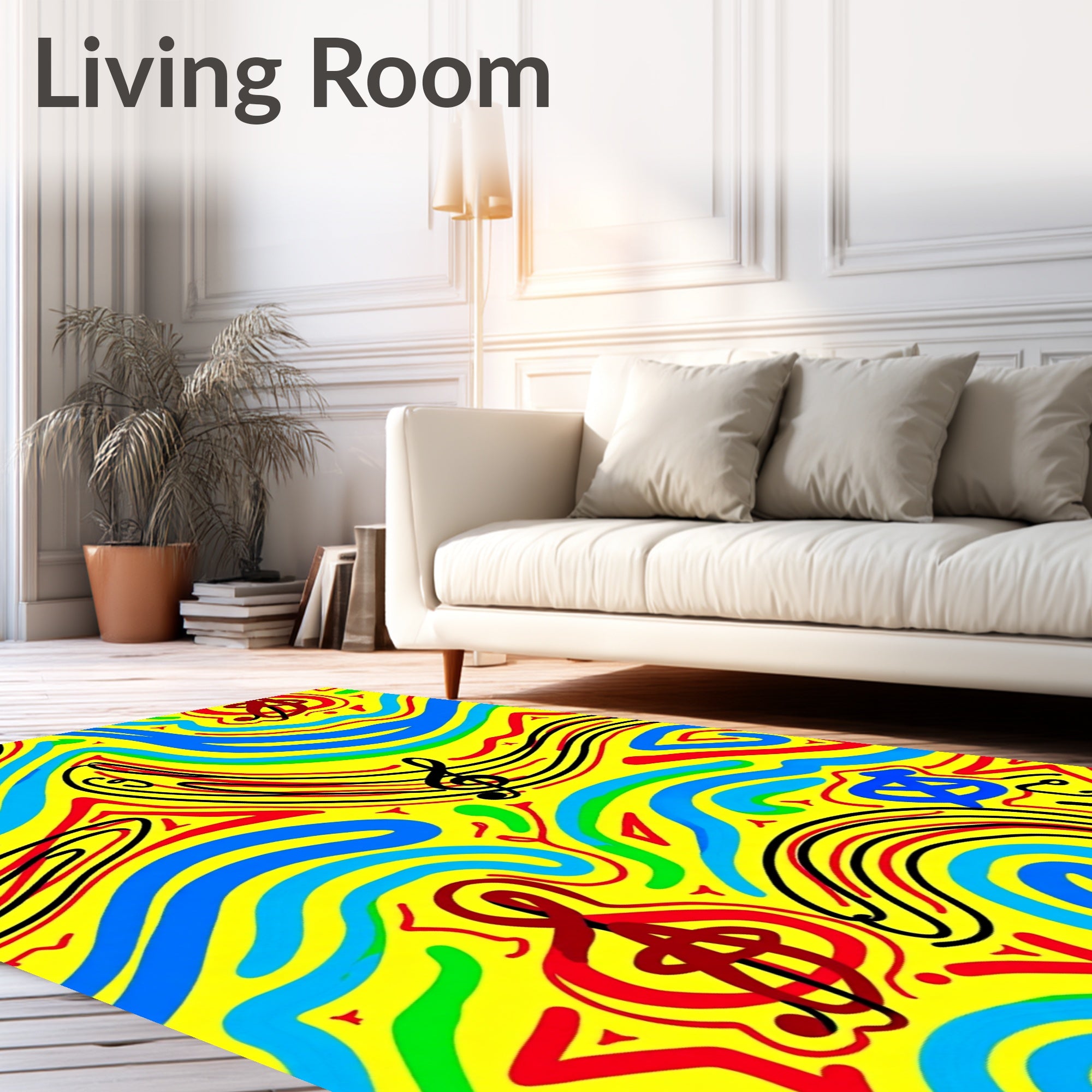 Groovy Yellow Music Notes Waves Rug