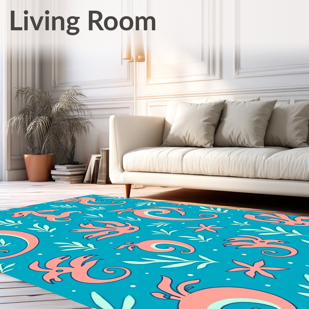 Coral Dragon and Flora Aqua Rug