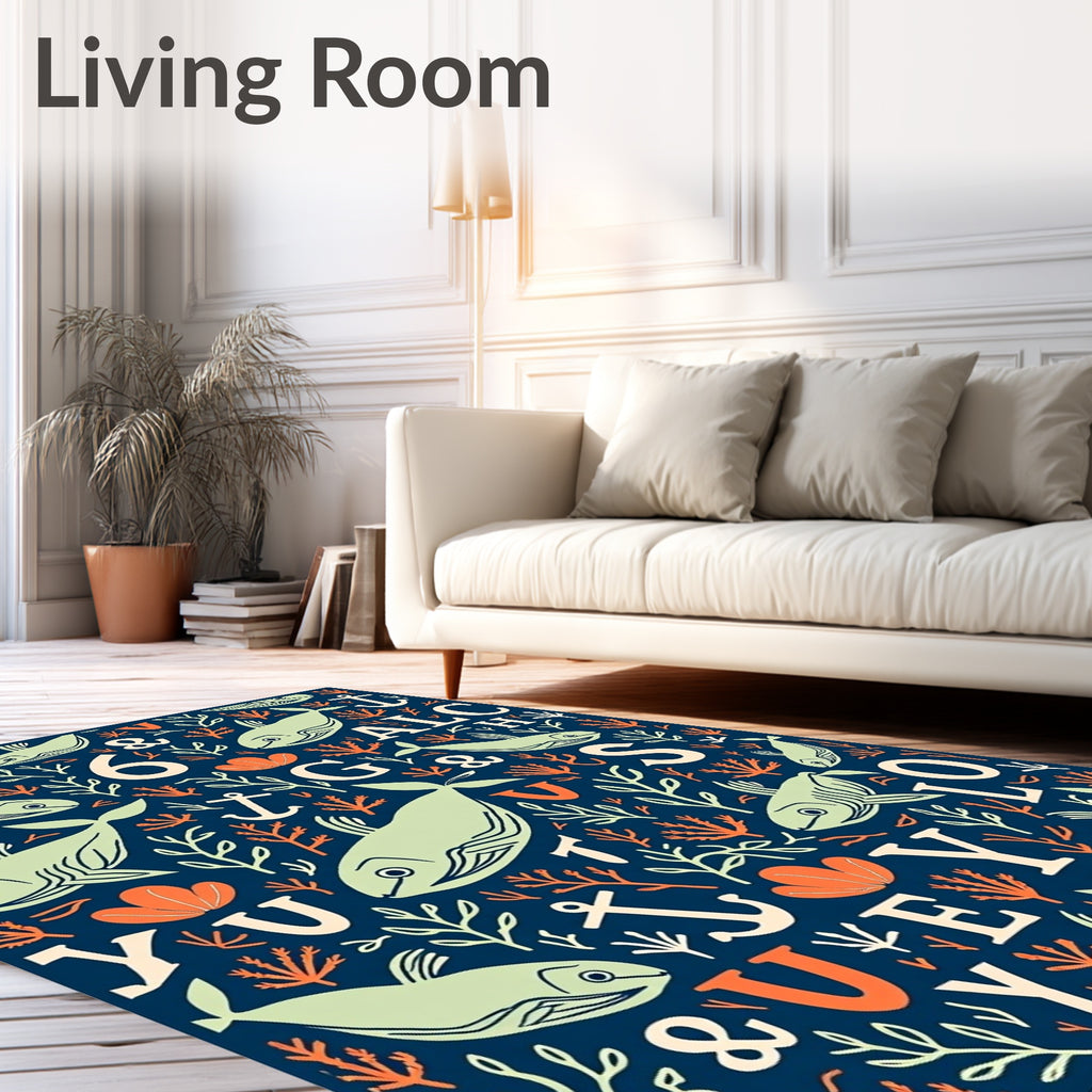 Marine Life Alphabet Illustration Rug
