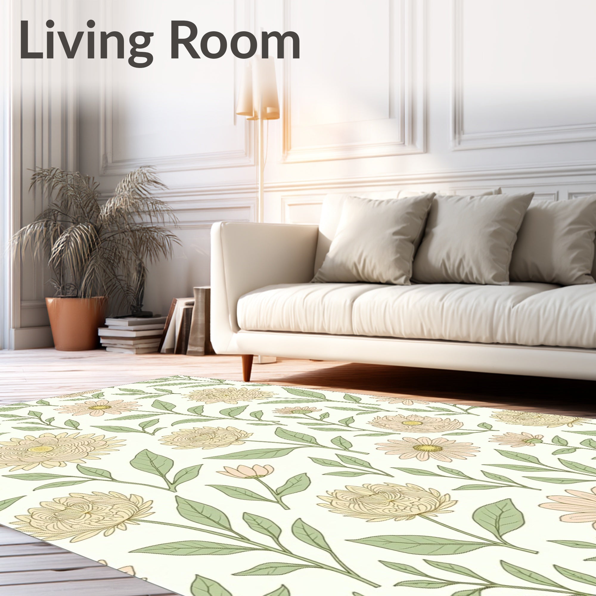 Cream Pink Daisy Floral Blossom Rug