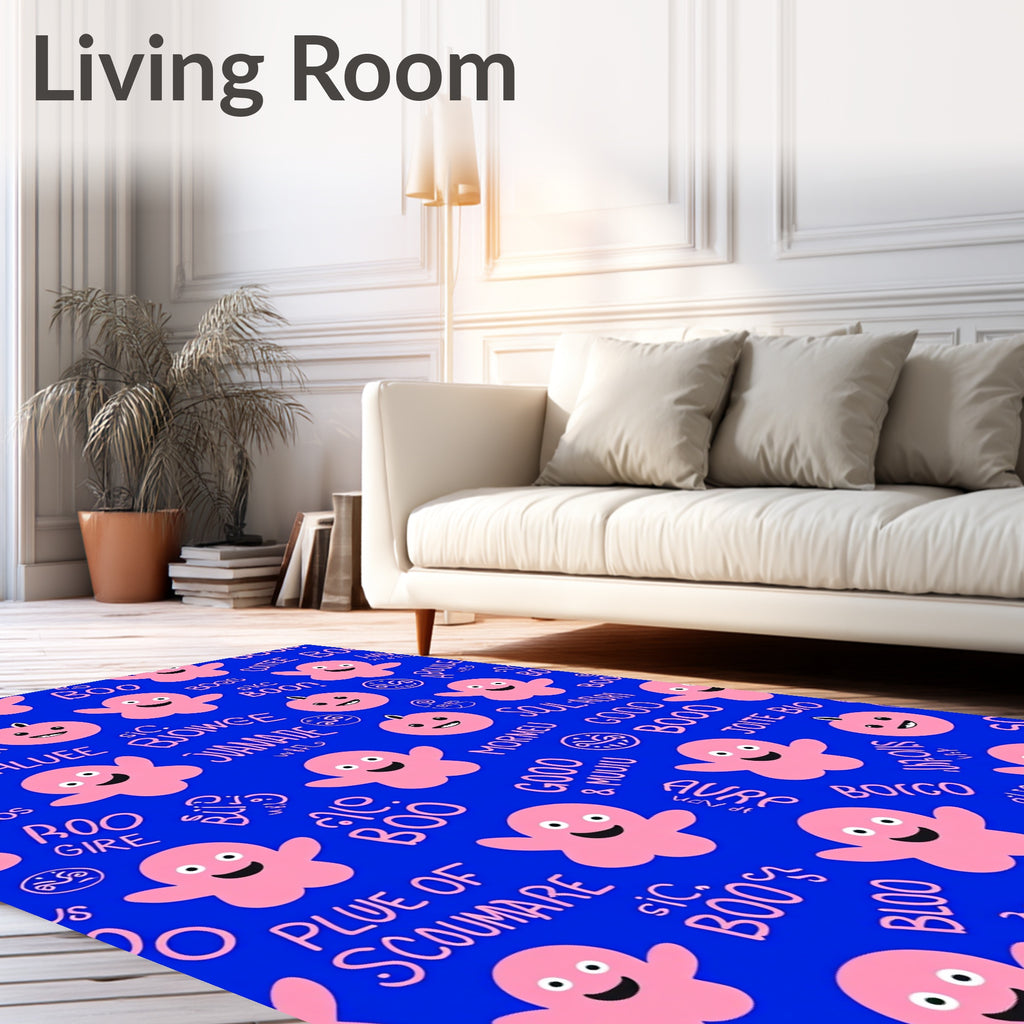 Pink Ghost Boos Royal Blue Field Rug