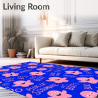 Pink Ghost Boos Royal Blue Field Rug