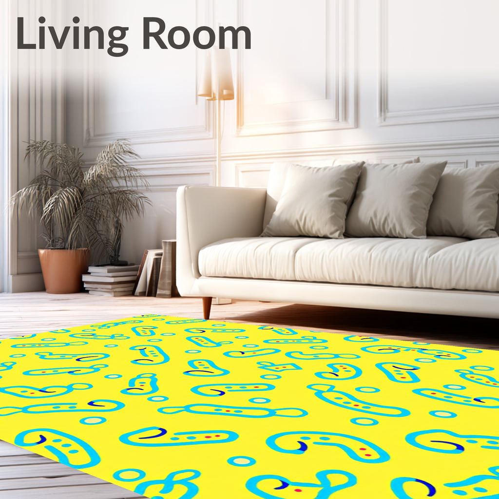 Yellow Blue Doodle Creature Sprinkle Rug