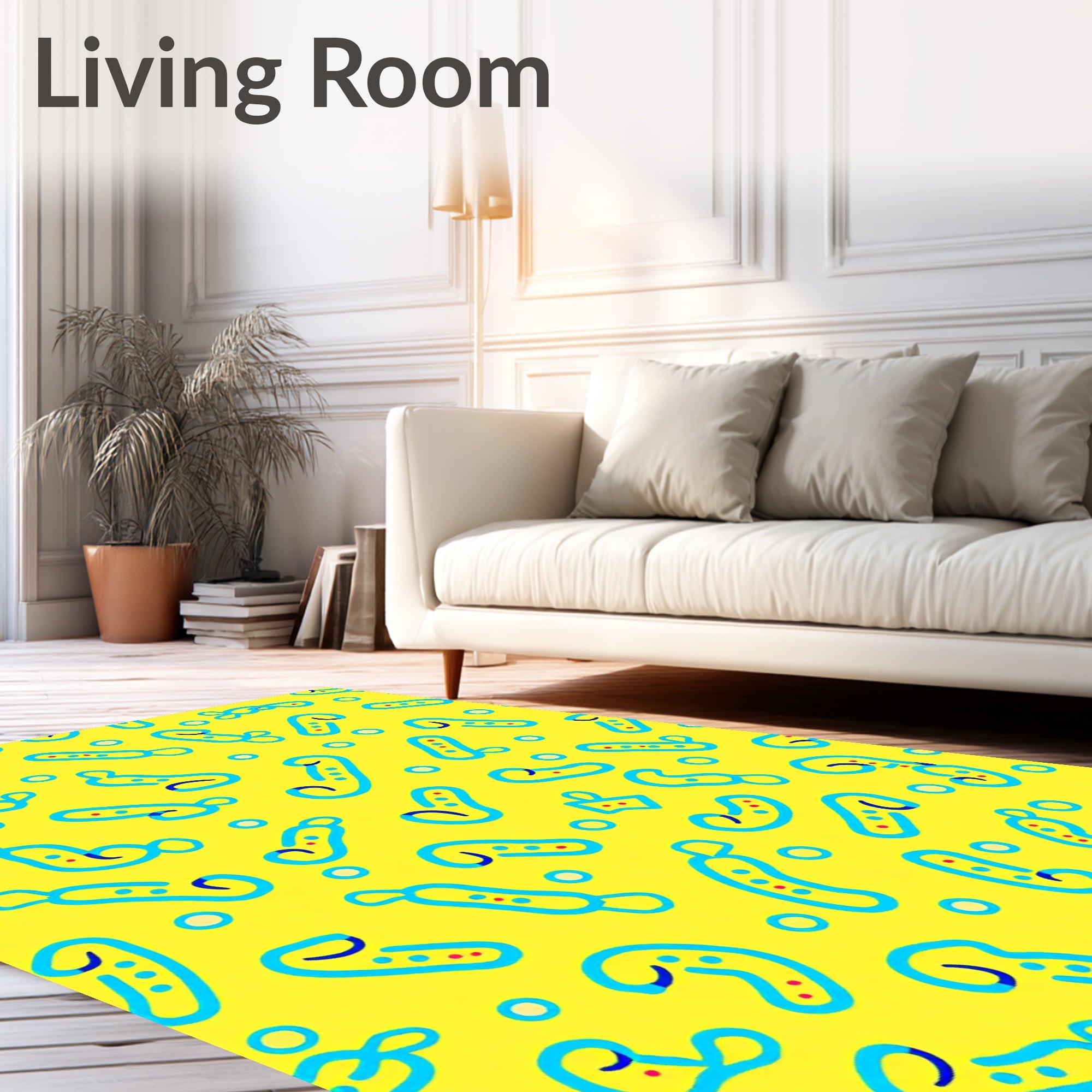 Yellow Blue Doodle Creature Sprinkle Rug