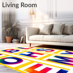 Vibrant Yellow Abstract Letter Rug