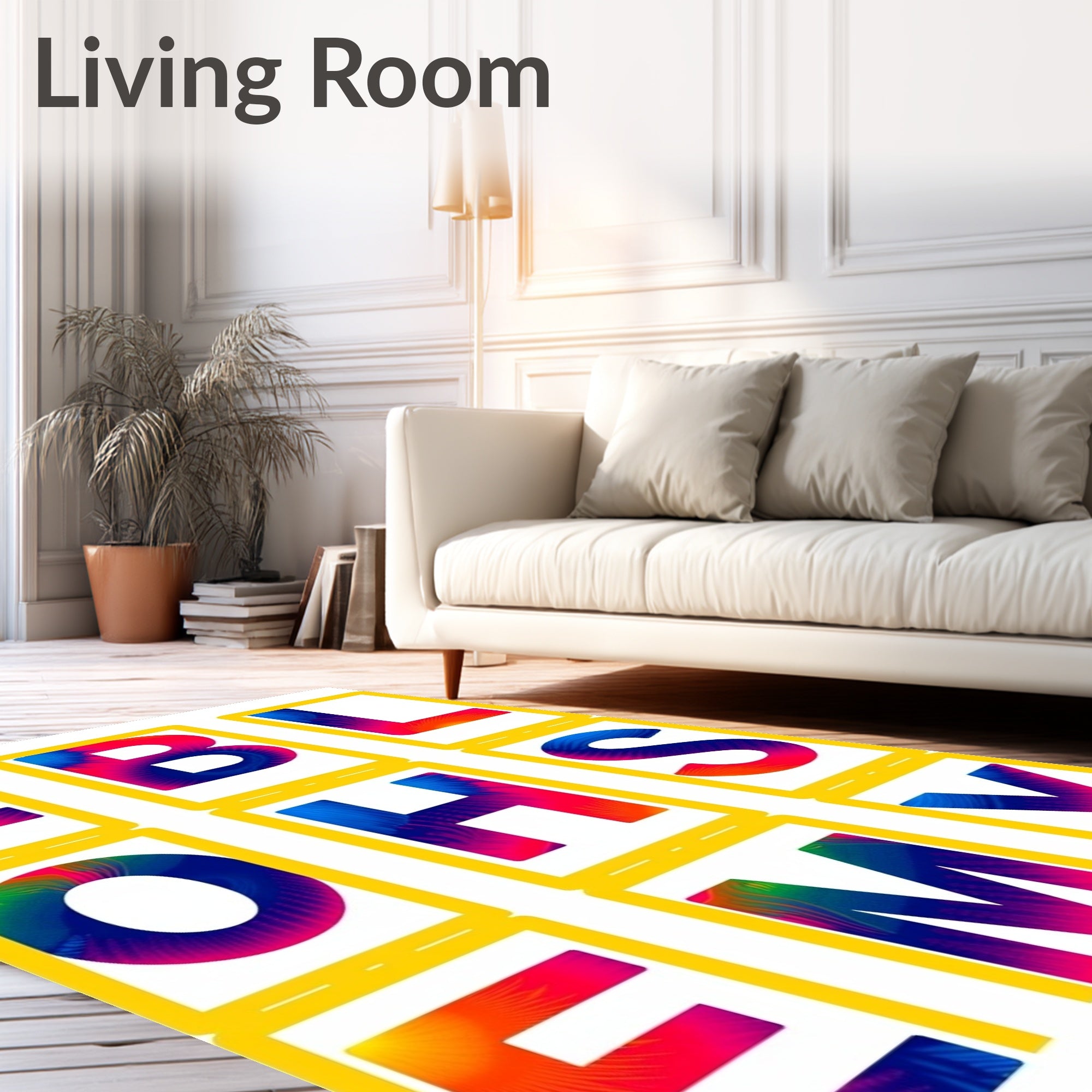 Vibrant Yellow Abstract Letter Rug