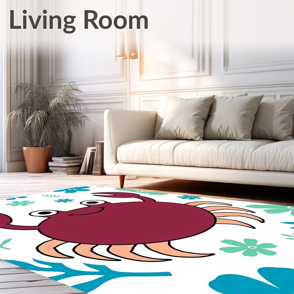 Whimsical Crimson Crab Floral Scene Rug
