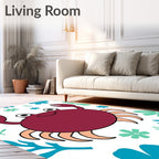 Whimsical Crimson Crab Floral Scene Rug