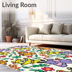 Whimsical Jungle Animals Fun Floral Rug