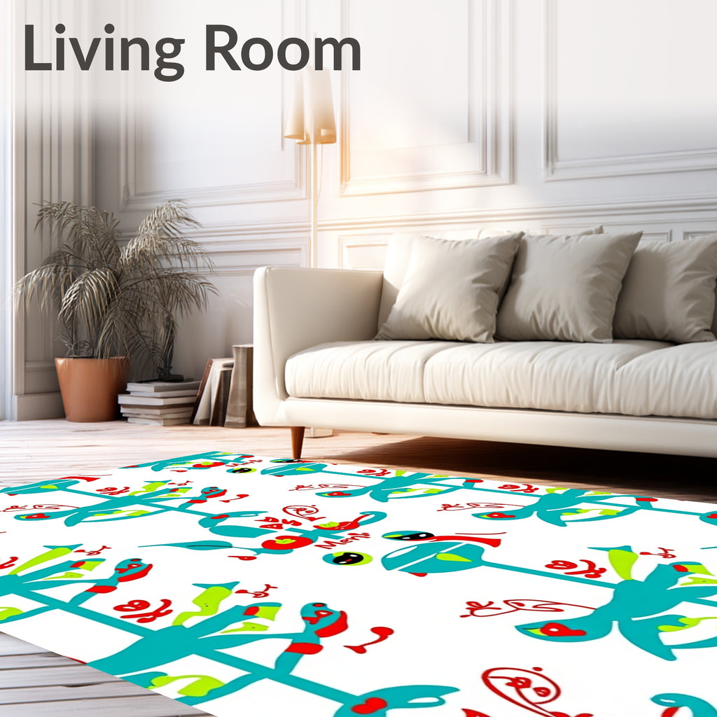 Whimsical Turquoise Red Playful Creatures Rug