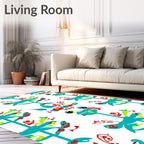 Whimsical Turquoise Red Playful Creatures Rug