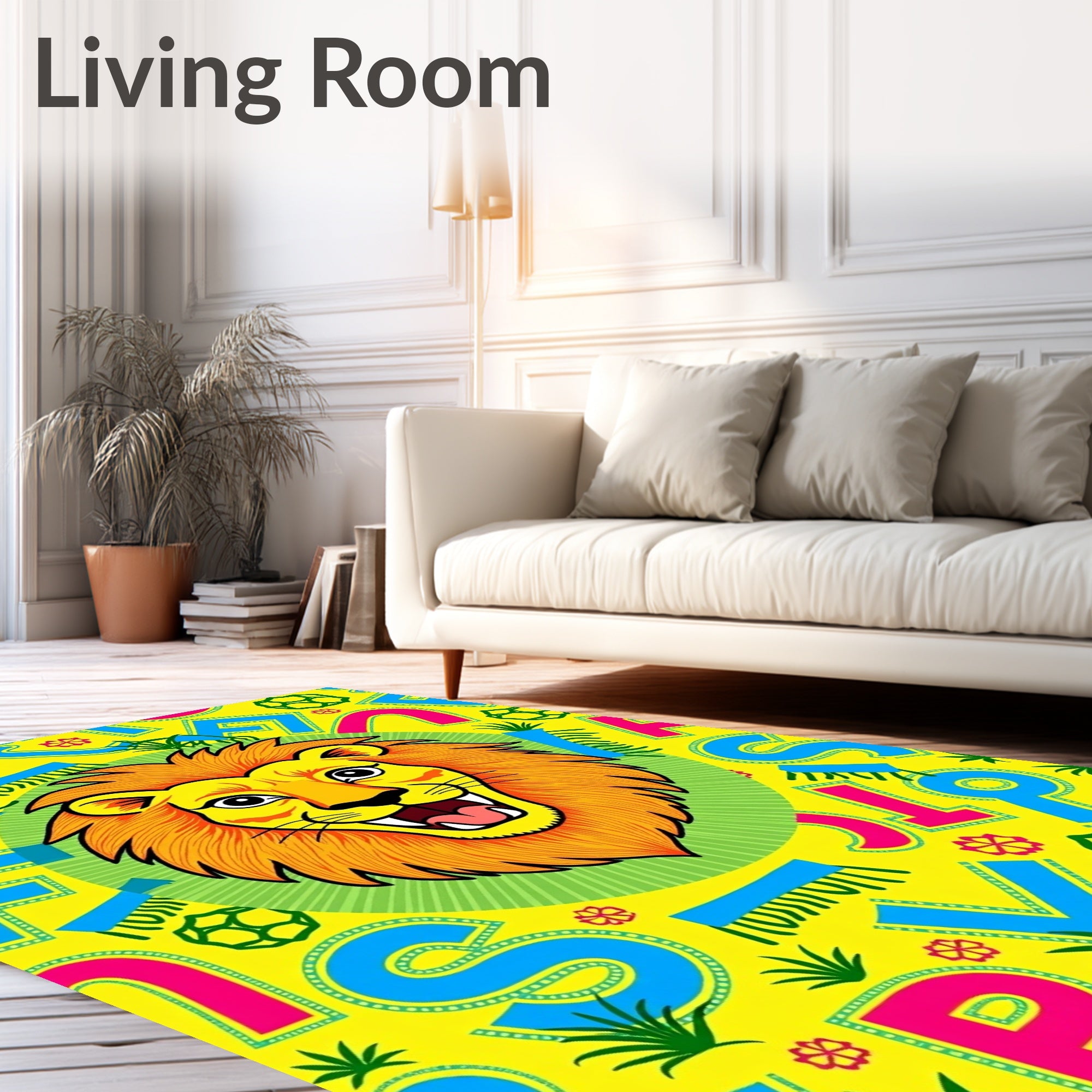 Bold Yellow Lion Alphabet Zoo Rug