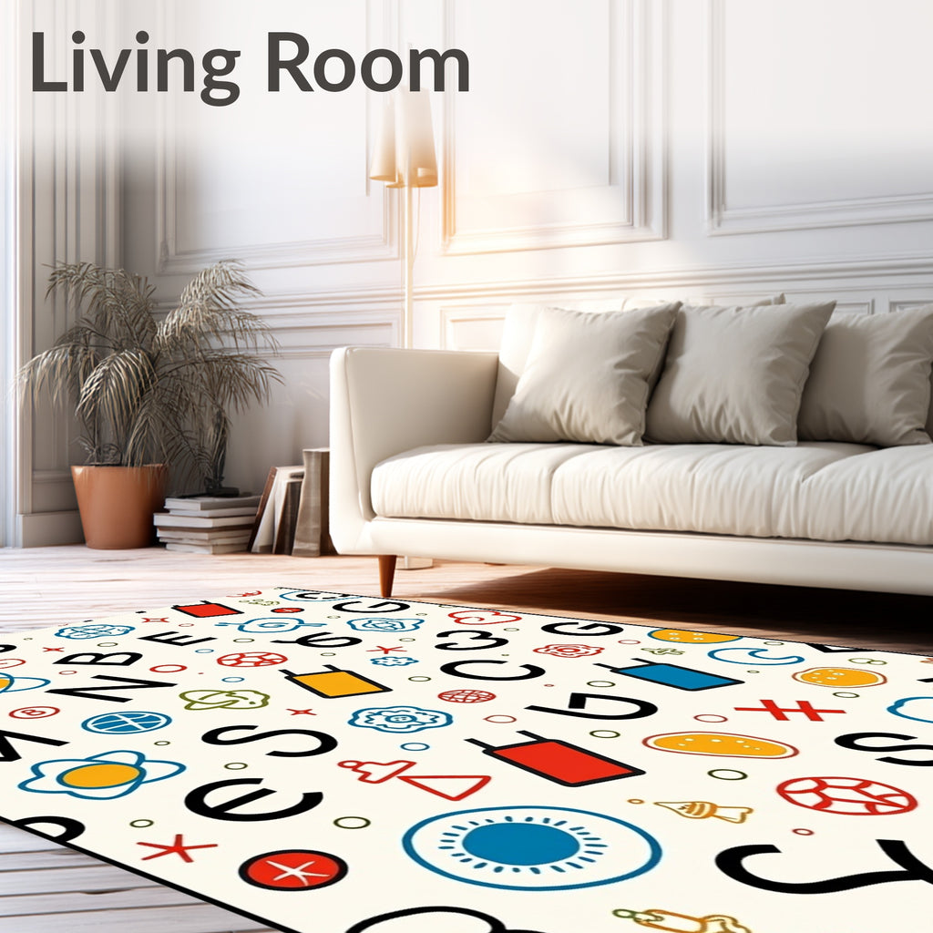 Whimsical Vintage Alphabet Playful Shapes Rug