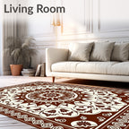 Rich Brown Floral Medallion Mandala Rug