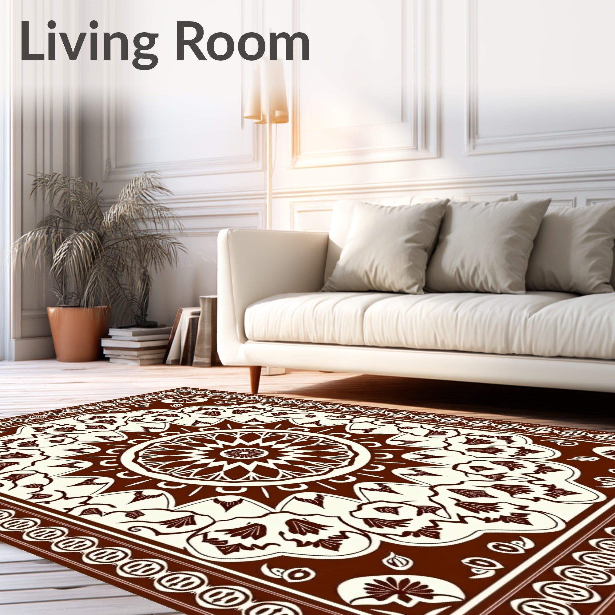 Rich Brown Floral Medallion Mandala Rug