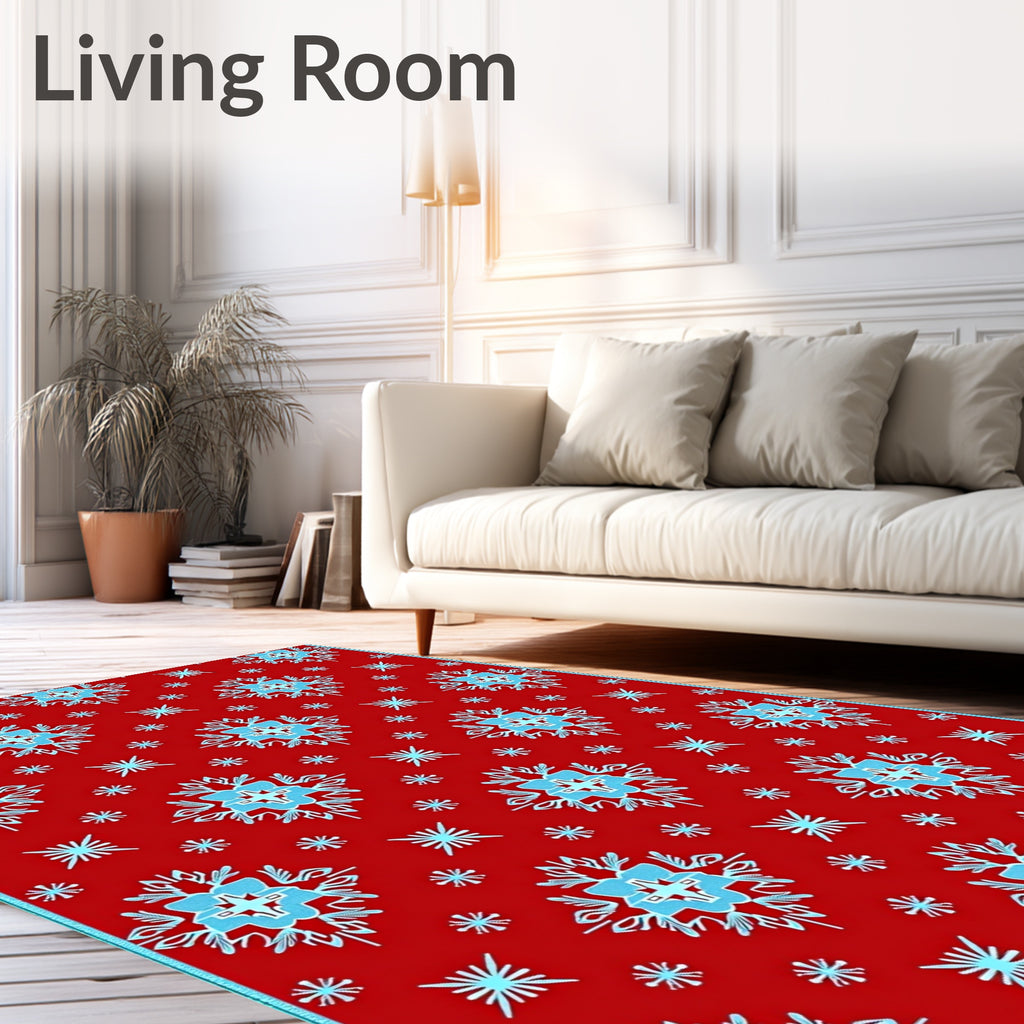 Red Teal Snowflake Repeat Rug