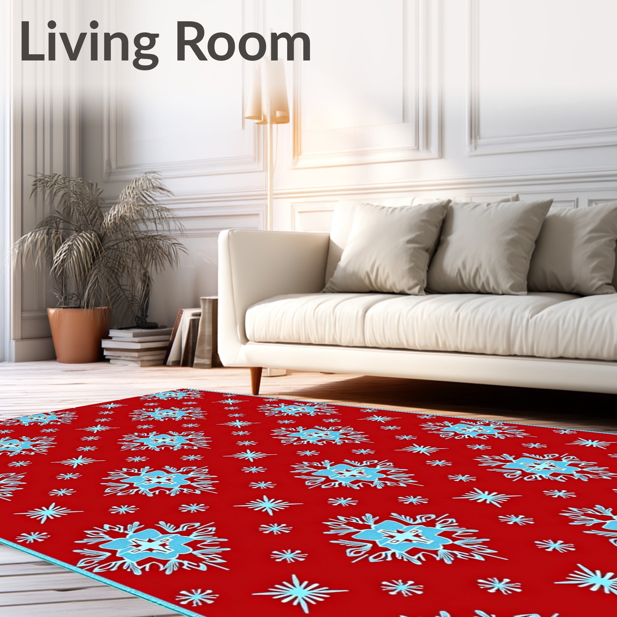 Red Teal Snowflake Repeat Rug