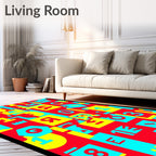 Bold Red Yellow Turquoise Geometric Collage Rug