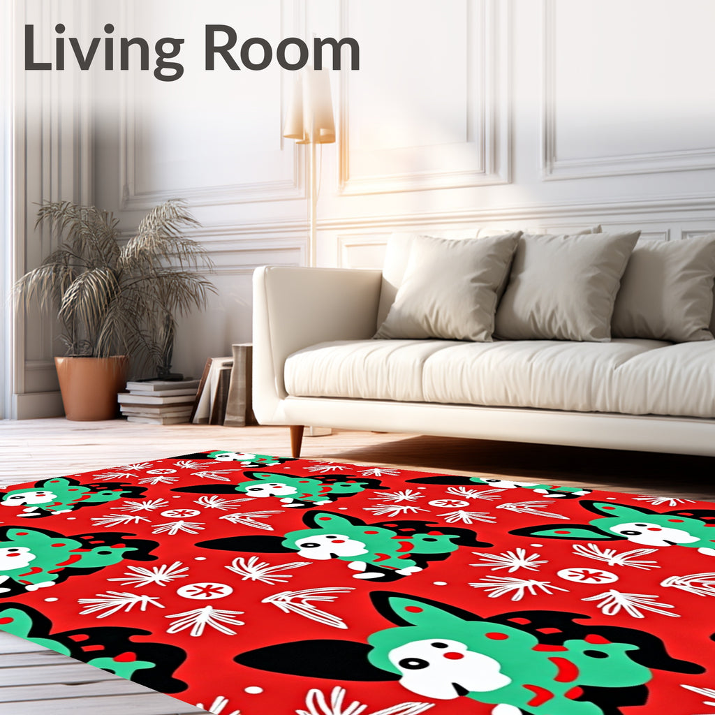 Red Green Bunny Botanical Scatter Rug