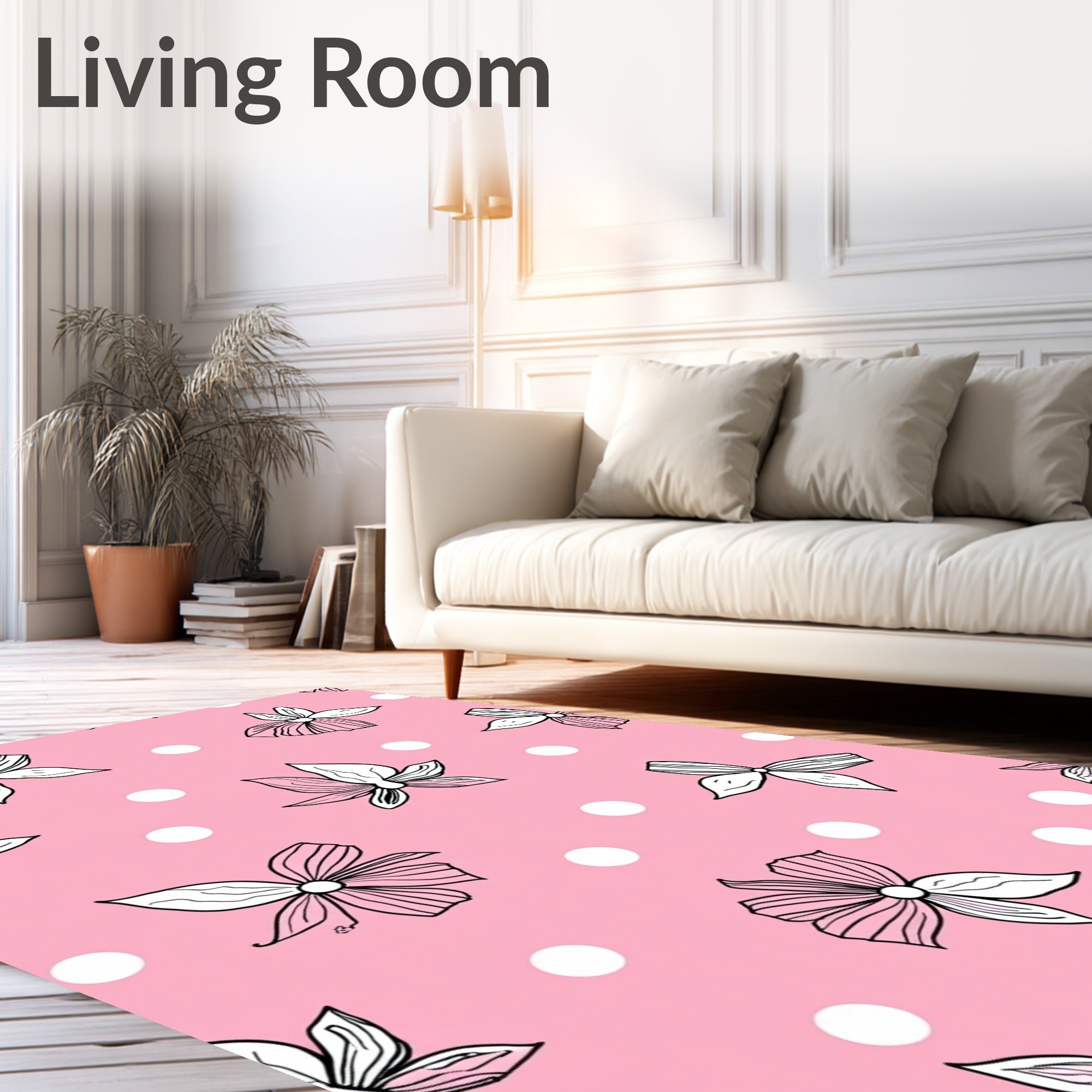 Pink Delicate Hand Drawn Floral Dots Rug