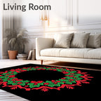 Red Green Holly Wreath With Bow Rug