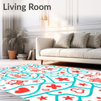 Playful Red Creature Hearts Stars Rug