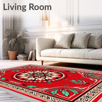 Bold Red Tribal Sun and Leaf Rug
