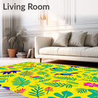 Bright Yellow Tropical Birds Flowers Rug