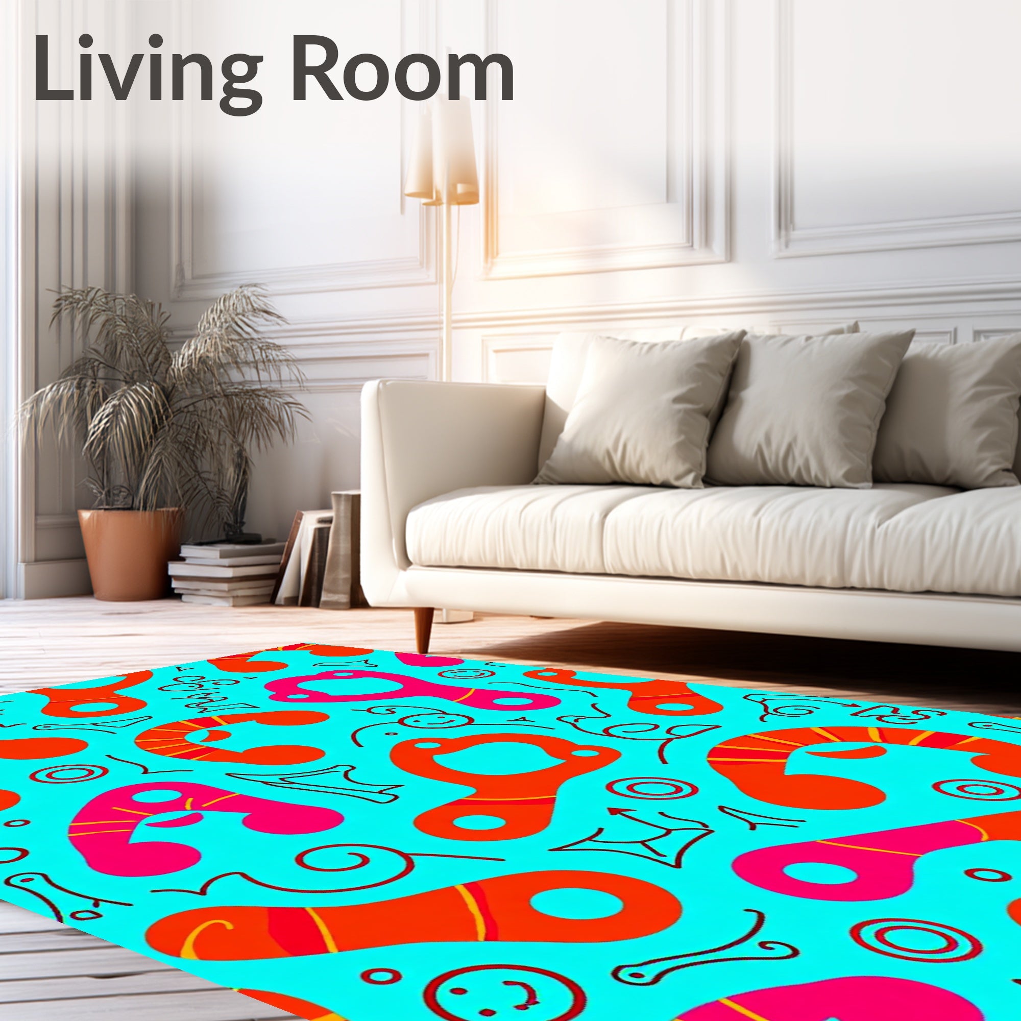 Vibrant Orange Pink Abstract Forms Rug