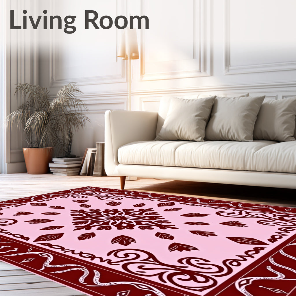 Crimson Floral Medallion Pink Border Rug