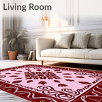 Crimson Floral Medallion Pink Border Rug