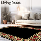 Rich Red Bloom Border With Green Accents Rug