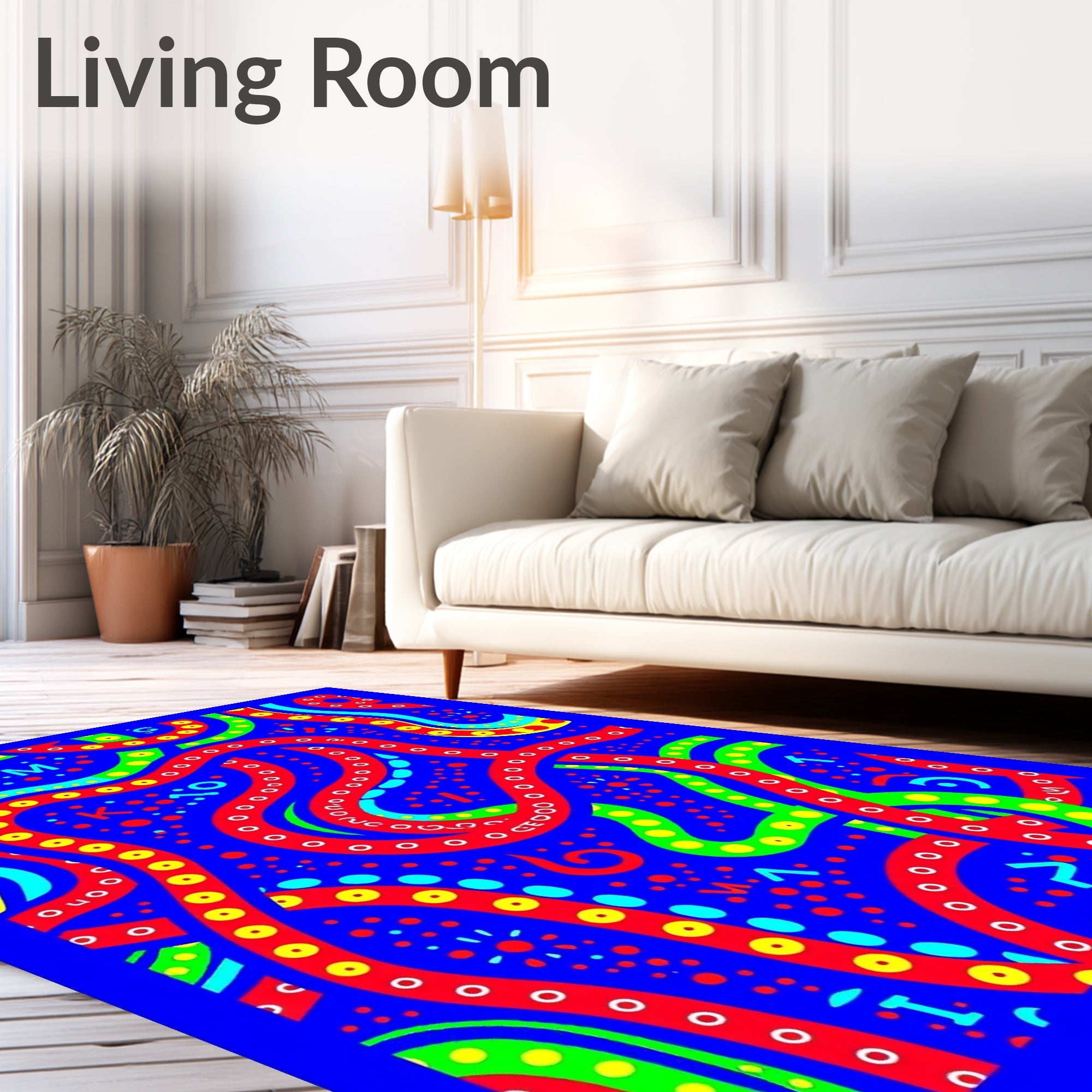 Vibrant Red And Yellow Wavy Ribbon Rug