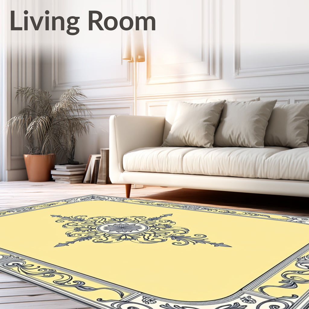 Golden Yellow Ornate Filigree Scroll Rug